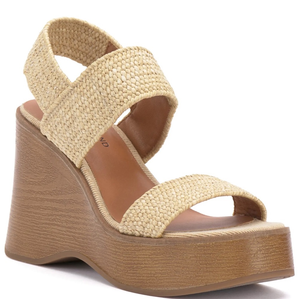 Lucky Brand Delukah Platform Wedge Slingback Sandal Size 8.5M Dark Natural Heels